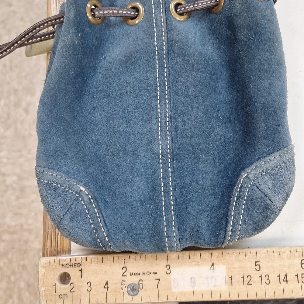 Soho Vintage # 7128 Coach coin Purse Wristlet.  Blue Suede Drawstring Bag - Picture 4 of 4